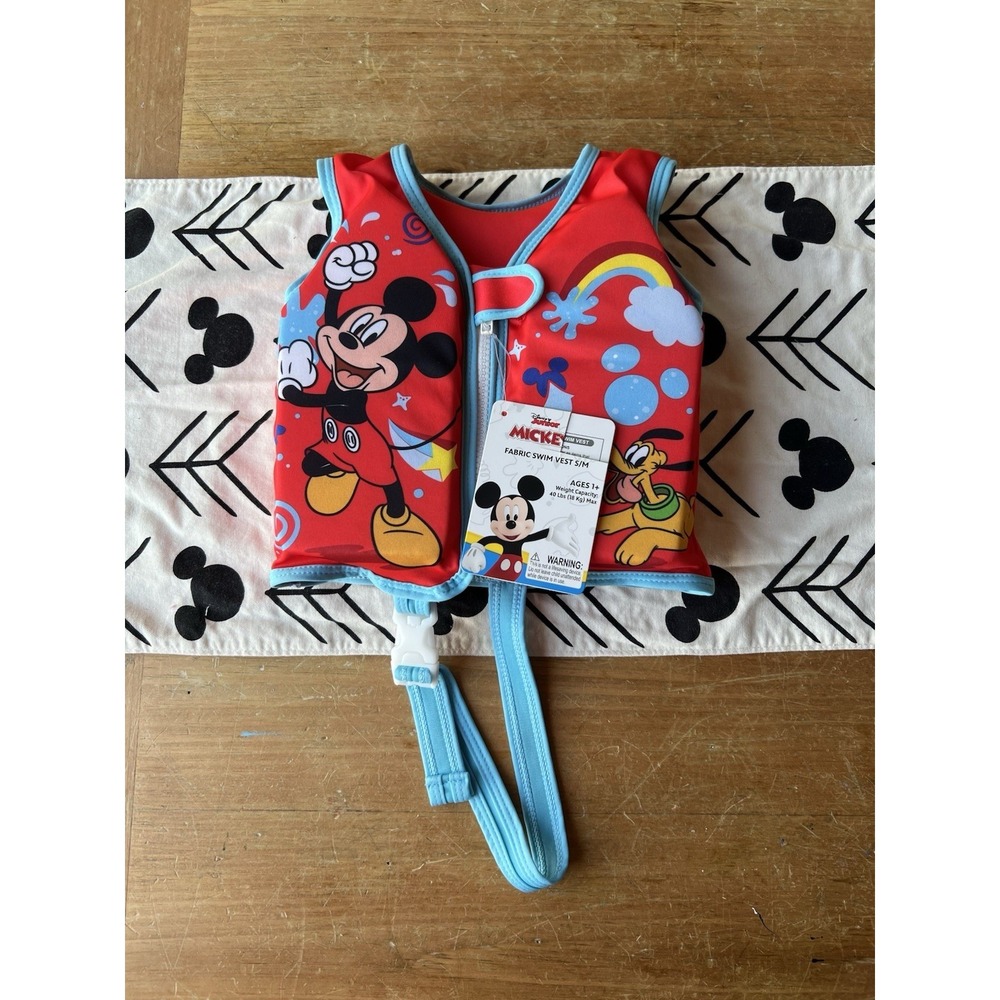 Toddler Disney Mickey & Friends 20" Fabric Swim Vest Size S/M max 40Lbs NWT
